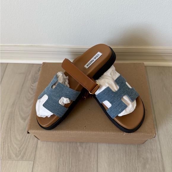 Steve Madden Blue and Brown H-Strap Sandals - Picture 4 of 7